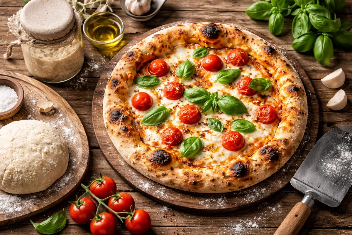 Quelle recette de pizza maison avec une pâte à la levure naturelle ?