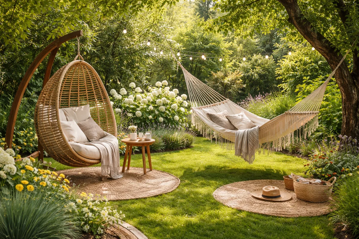 Comment intégrer des fauteuils suspendus et hamacs pour se détendre dans un jardin